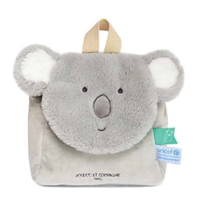 Afbeelding van Doudou et Compagnie Collectie UNICEF Rugzak pluche knuffeldier koala grijs 20 x 10 cm ideaal geboortecadeau voor baby&#039;s, meisjes en jongens de crème/oppas baby ik DC3832