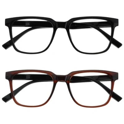 Afbeelding van OPULIZE LEO Leesbril, set van 2, groot rechthoekig frame, zwart, bruin, heren en dames, veerscharnieren, RR55 12 +1,00