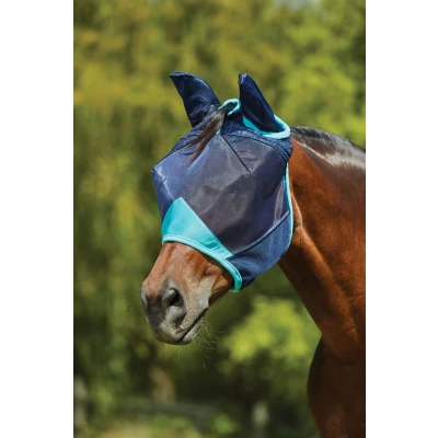 Image de Weatherbeeta Masque Anti Mouches Comfitec Deluxe Fine Mesh avec Oreilles Navy/Turquoise Mini