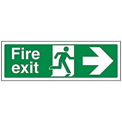 Image de VSafety Panneau autocollant en vinyle avec flèche de sortie feu Paysage 300 mm x 100