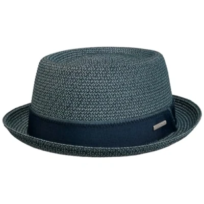 Afbeelding van Stetson Ruviano Pork Pie Strohoed voor heren/dames met grosgrain lint lente zomer, Donkerblauw