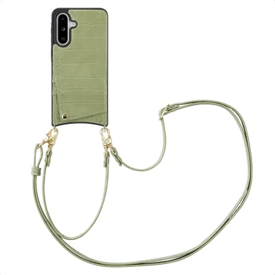 Afbeelding van Selencia Hoesje Geschikt voor Samsung Galaxy A56 / A36 met Pasjeshouder Nova Croco Backcover koord en pashouder Groen