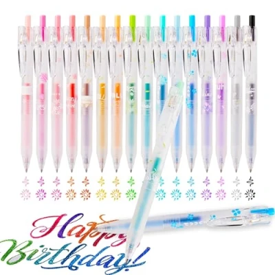 Afbeelding van EooUooIP Intrekbare balpen, fijne punt, vloeibare springbalpen, viltstiften, 16 kleuren, fineliners, viltstiften met extra punt voor schrijven en contouren