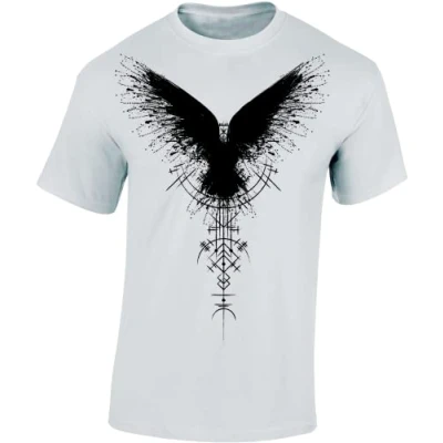 Afbeelding van T shirt: Mjölnir Viking overhemd heren dames Vikingen Noorwegen Thor Wotan Odin Northern Men Norseman Metal LARP Bike r Thorshammer Götter cadeau idee, Wit Raaf