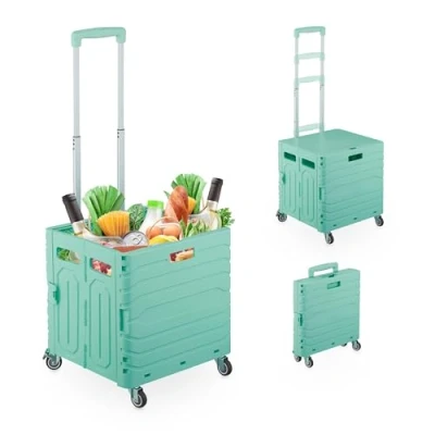Afbeelding van Relaxdays boodschappentrolley op wielen opvouwbaar tot 35 kg telescopische handgreep turquoise