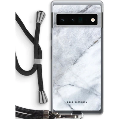 Afbeelding van Case Company® hoesje met Koord geschikt voor Google Pixel 6 Pro Witte marmer Telefoonhoesje Zwart Bescherming aan alle Kanten en Over de Schermrand