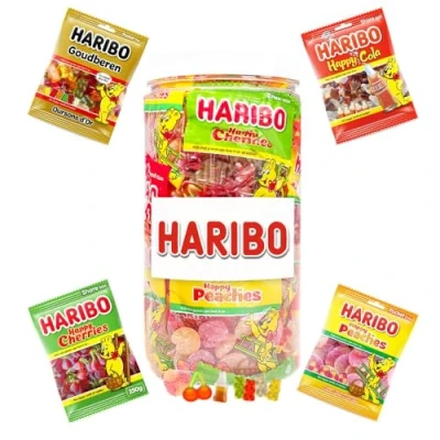 Afbeelding van Haribo Happy Heroes mega snoepmix Cola, Goudberen, Peaches &amp; Cherries snoepzakjes 700g