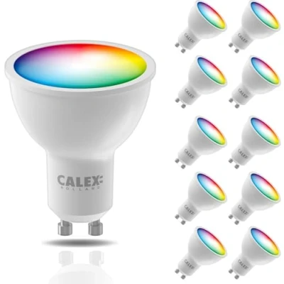 Afbeelding van Calex Slimme Lamp Kleurlamp set van 10 stuks Wifi LED Verlichting GU10 Smart Dimbaar RGB en Warm Wit 4.9W