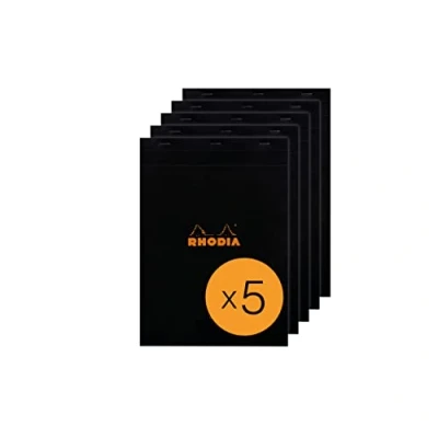 Afbeelding van RHODIA 186009C notitieblok nr. 18 zwart A4 gelinieerd 80 vellen afneembaar wit papier g/m² omslag van gecoat karton 5 blokken