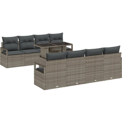 Afbeelding van vidaXL 9 delige tuinhoekbankset met kussens Grijs Poly Rattan