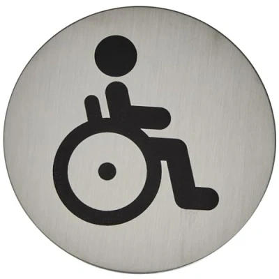 Afbeelding van Durable 490623 Picto deurplaat, rond, toilet voor gehandicapten, 83 mm, zilver metallic