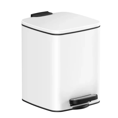Afbeelding van SONGMICS Afvalemmer voor badkamer, pedaalemmer met deksel, 6 l, kleine ruimtes, zachte sluiting, van staal, wit LTB590W0602
