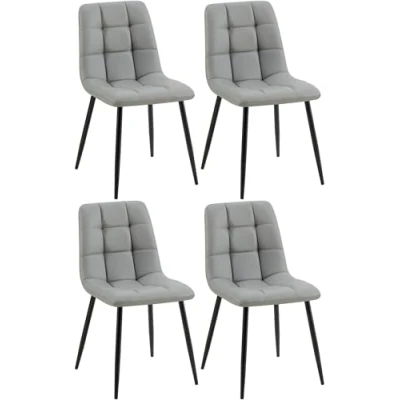 Afbeelding van CLP Antibes Set van 4 Eetkamerstoelen Zonder armleuning Metaal frame Kunstleer licht grijs