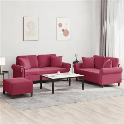 Afbeelding van vidaXL 3 delige Loungeset met kussens fluweel wijnrood
