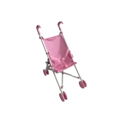 Afbeelding van Poppenwagen Geruit Roze Poppenbuggy