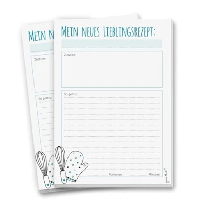 Afbeelding van 2 receptenblokken à 50 vellen dv275 blauw DIN A5 receptenblok mijn favoriete recepten om zelf te koken