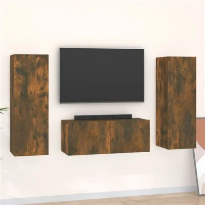 Afbeelding van vidaXL 3 delige Tv meubelset bewerkt hout gerookt eikenkleurig