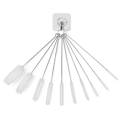 Afbeelding van 10 stuks nylon reinigingsborstels, 1 haak, kleine reinigingsborstel voor buis, herbruikbare borstel, buisreiniger het reinigen van rietjes, flessenbuizen, tuiten,