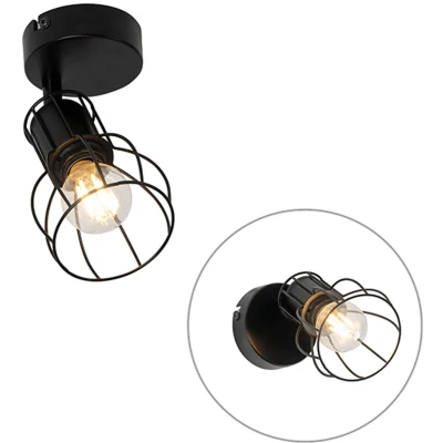Afbeelding van QAZQA botu Moderne Plafondlamp en wandlamp voor binnen 1 lichts D 18 cm Zwart Woonkamer Slaapkamer Keuken