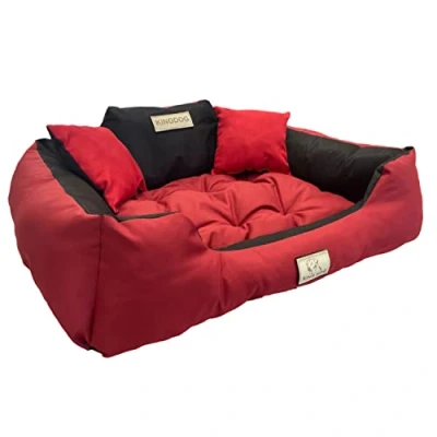 Afbeelding van KingDog Honden en kattenbed met twee kussen Wasbaar Buitenmaat 115x145cm Rood