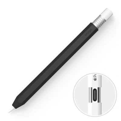 Afbeelding van elago Klassieke potloodbeschermhoes compatibel met Apple Pencil (USB C), perfecte grip, beschermende huid, siliconen hoes, ondersteunt magnetische bevestiging (zwart)