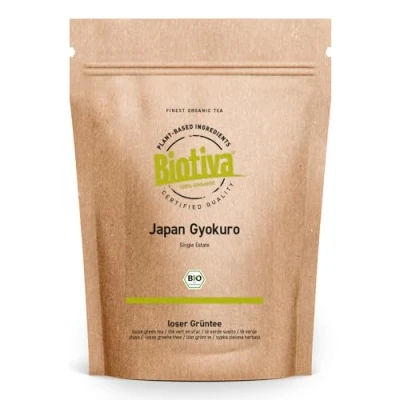 Image de Biotiva Thé vert Gyokuro Japon Bio 100g Premium couleur de tasse verte noble goût doux très aromatique issu culture biologique contrôlée
