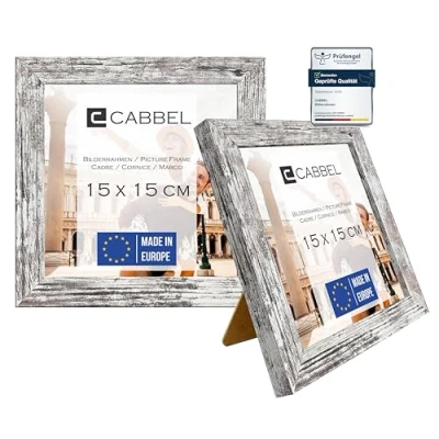 Afbeelding van CABBEL Set van 2 fotolijsten, stabiele mdf houten lijst, onbreekbaar plexiglas, om op te hangen en neer zetten, ideaal voor foto&#039;s/afbeeldingen/collages, berkenhout, 15 x cm