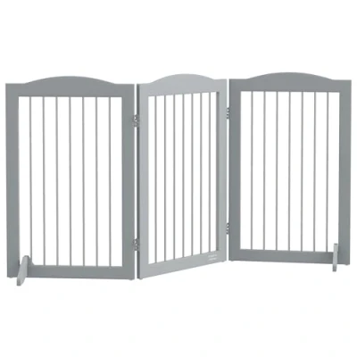 Afbeelding van PawHut Opvouwbaar veiligheidshek, hondenhek, 3 platen, 2 steunpoten, hoogte 80 cm, voor deuren, gangen, slaapkamers en trappen, grijs