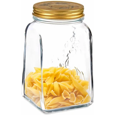 Afbeelding van Pasabahce Voorraadpot/bewaarpot Square glas 1L transparant/goud D10 x H17 cm voedsel bewaren