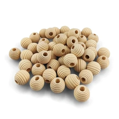 Afbeelding van Netuno 50 stuks 14 mm gegroefde houten kralen met gat, natuurlijke ronde knutselkralen voor knutselen, sieraden, macramé, om te
