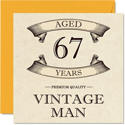 Afbeelding van Vintage verjaardagskaarten voor mannen 67 jaar Grappige verjaardagskaart opa, vader, echtgenoot, vriend, oom, broer, 145 mm x mm, wenskaart 67e verjaardag