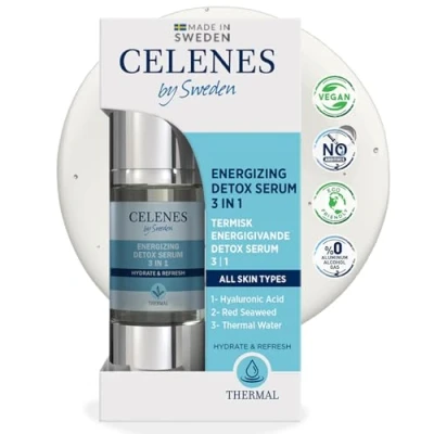 Afbeelding van Celenes by Sweden Thermal Energizing Detox Serum 3 in 1 Hyaluronzuur, Rood Zeewier &amp; Natuurlijk Thermaal Water voor Hydratatie en Bescherming Geschikt Gevoelige Huid 30ml Alcoholvrij, Parfumvrij vrij van parabenen