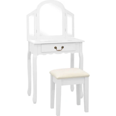 Afbeelding van Kaptafel met kruk 65x36x128 cm paulowniahout MDF wit