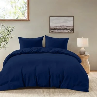 Afbeelding van Dreamzie Beddengoed met 2 kussenslopen 80 x cm, dekbedovertrek 240 220 100% microvezel, gecertificeerd zonder chemicaliën, Oeko Tex, voor volwassenen, donkerblauw