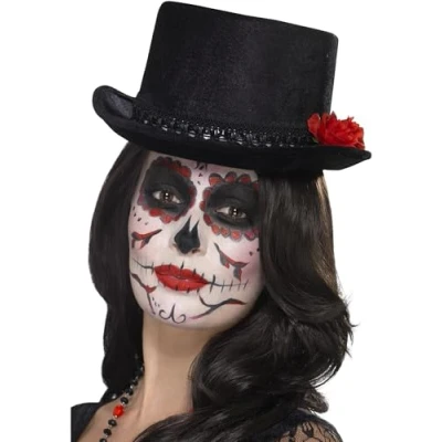 Image de Chapeau haut de forme noir jour des morts avec roses rouges