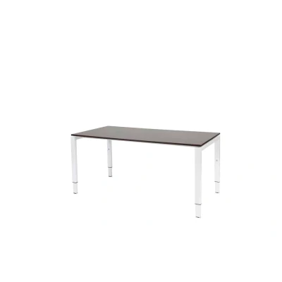Afbeelding van Domino bureau, hoogte instelbaar (62 85cm) met 160x90cm &#039;zwevend&#039; logan eiken 25mm blad en wit (RAL9010) N poot frame.
