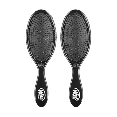 Image de Wet Brush Original Lot de 2 brosses à cheveux démêlantes, noir classique, poils IntelliFlex ultra doux, démêlants qui glissent travers les nœuds (cheveux mouillés, secs et abîmés), femmes