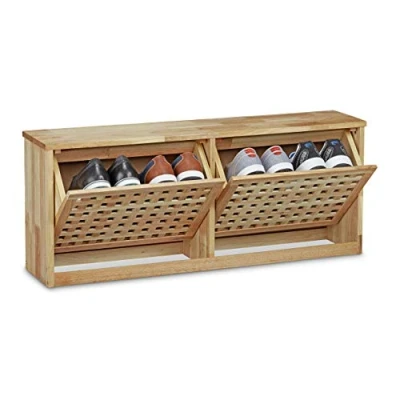 Afbeelding van Relaxdays schoenenkast hout 2 kleppen 38 x 94 20 cm 4 paar schoenen schoenenrek