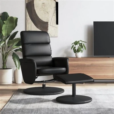 Afbeelding van Fauteuil verstelbaar met voetenbankje kunstleer zwart