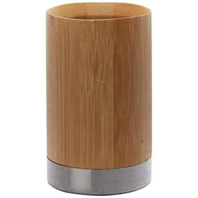 Afbeelding van axentia Bonja tandenborstelhouder, bamboe, met ronde basis van roestvrij staal, decoratief, ca. 7 x 11,3 cm, hout