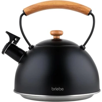 Afbeelding van briebe Nordic Waterkoker inductie, fluitje, retro, roestvrij staal, 2,3 l, alle warmtebronnen: keramische plaat, gas, elektrisch, handvat van hout, cool touch, vintage, voor thee, koffie, theepot,