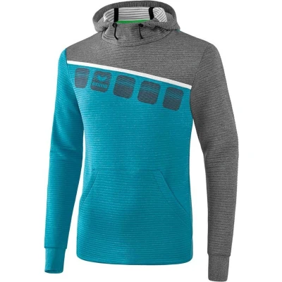 Afbeelding van Erima 5 C sweatshirt met capuchon oriental blue melange/grey melange/wit