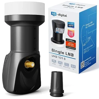 Afbeelding van HB DIGITAL Universal Single LNB zwart UHD 4K Full HD DVB S/S2 0,1 dB geluidsfactor voor satellietontvanger (directe verbinding) vergulde contacten weerbestendig