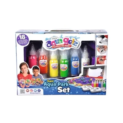 Afbeelding van Aqua Gelz Water Park Speelset, 6 flessen kleurgel, elk 30 ml, 2 vormen met 3 figuren, wateradditieven, om te openen voor kinderen vanaf 8 jaar