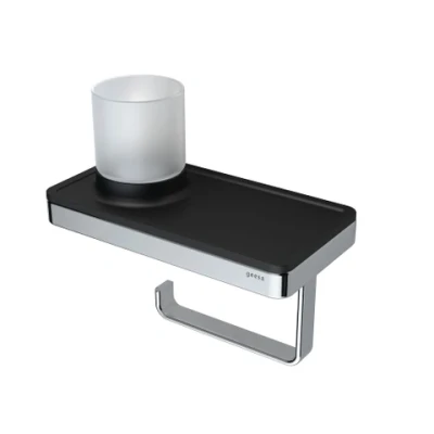Afbeelding van Geesa Frame closetrolhouder met zwart planchet led lichthouder chroom