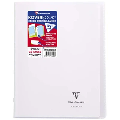 Afbeelding van Clairefontaine 981620C Notitieboek, geniet, Koverbook, kleurloos, 24 x 32 cm, 96 pagina&#039;s, kleine ruiten, licht papier, 90 g, omslag van polypropyleen