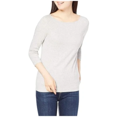 Image de Amazon Essentials T Shirt Col Bateau Uni Coupe Ajustée à Manches 3/4 Women&#039;s, Gris Clair Chiné, XS