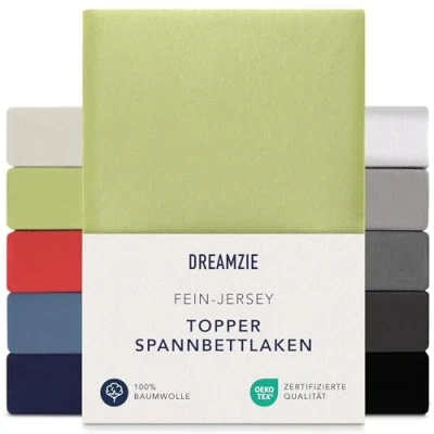 Afbeelding van Dreamzie Hoeslaken, 140 x 200 cm 160 cm, jersey 100% katoen, matrashoogte tot 15 hypoallergeen, Oeko Tex, groen