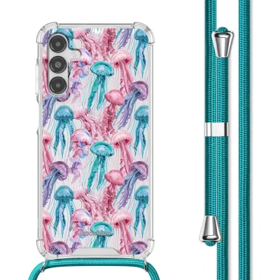 Afbeelding van iMoshion Hoesje Geschikt voor Samsung Galaxy A14 (5G) / (4G) met Koord Design Meerkleurig Jellyfish Watercolor