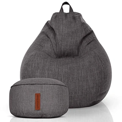 Afbeelding van Green Bean© Set van 2 XXL Indoor Zitzak + Kruk met EPS parelvulling Voetsteun, Voetkussen, Vloer, Ruststoel, Lounge Chair, Stoel, Relaxatie, Bean Bag, Donkergrijs Asfalt
